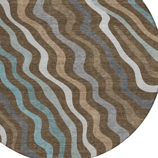 Chocolate And Brown Round Abstract Washable Indoor Outdoor Area Rug Photo 2