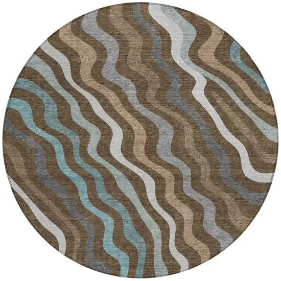 Chocolate And Brown Round Abstract Washable Indoor Outdoor Area Rug Photo 3