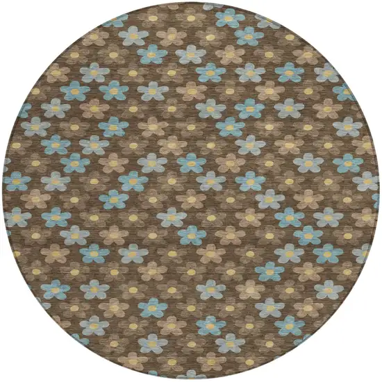 Chocolate And Brown Round Floral Washable Indoor Outdoor Area Rug Photo 1