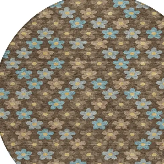Chocolate And Brown Round Floral Washable Indoor Outdoor Area Rug Photo 2