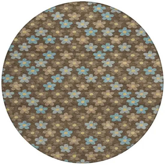 Chocolate And Brown Round Floral Washable Indoor Outdoor Area Rug Photo 3