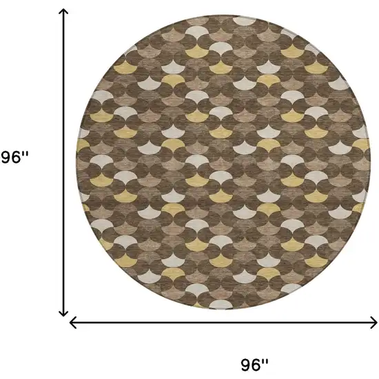Chocolate And Brown Round Geometric Washable Indoor Outdoor Area Rug Photo 6