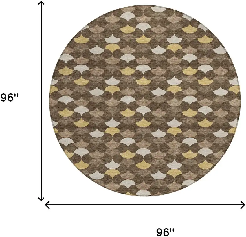 Chocolate And Brown Round Geometric Washable Indoor Outdoor Area Rug Photo 6