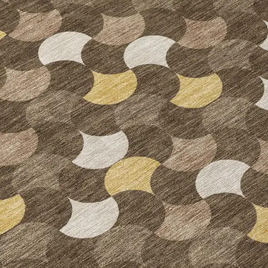 Chocolate And Brown Round Geometric Washable Indoor Outdoor Area Rug Photo 5