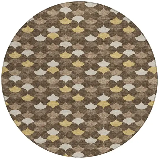Chocolate And Brown Round Geometric Washable Indoor Outdoor Area Rug Photo 3