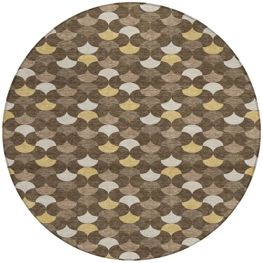 Chocolate And Brown Round Geometric Washable Indoor Outdoor Area Rug Photo 3