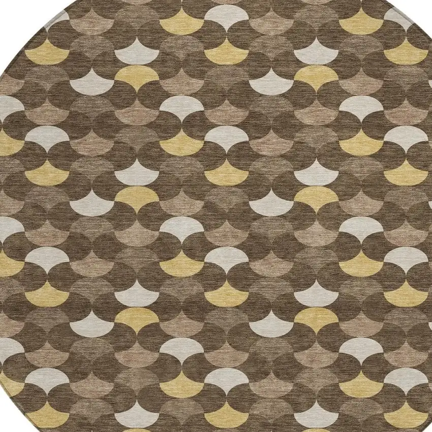 Chocolate And Brown Round Geometric Washable Indoor Outdoor Area Rug Photo 2