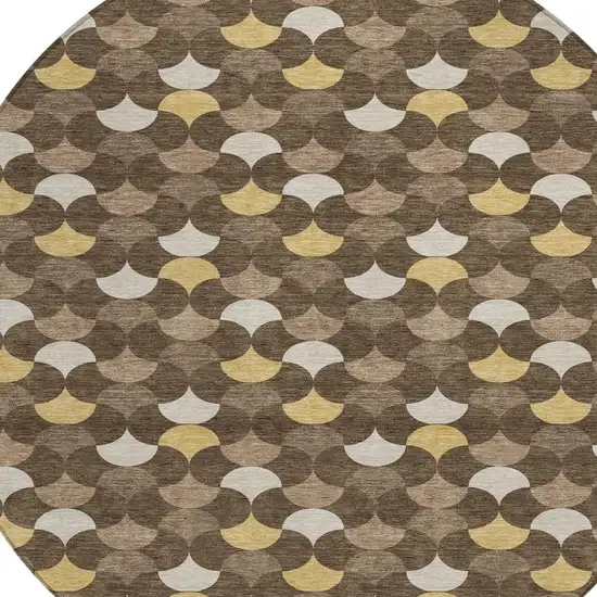 Chocolate And Brown Round Geometric Washable Indoor Outdoor Area Rug Photo 2