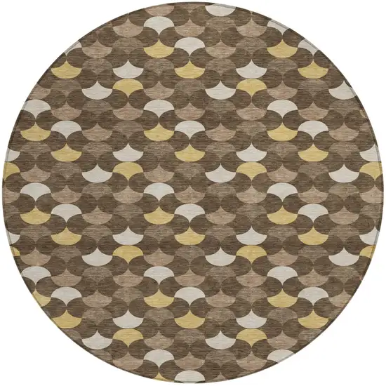 Chocolate And Brown Round Geometric Washable Indoor Outdoor Area Rug Photo 1