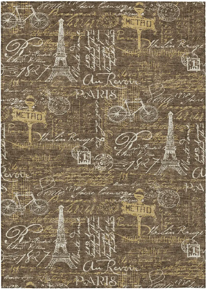 Chocolate And Brown Southwestern Washable Indoor Outdoor Area Rug Photo 1