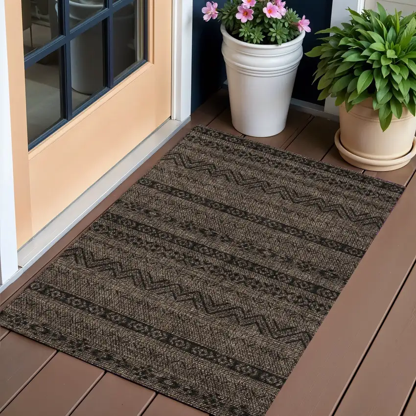 Chocolate And Brown Southwestern Washable Indoor Outdoor Area Rug Photo 1