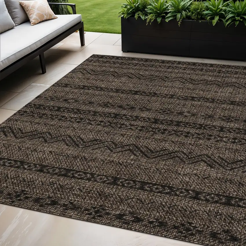 Chocolate And Brown Southwestern Washable Indoor Outdoor Area Rug Photo 1