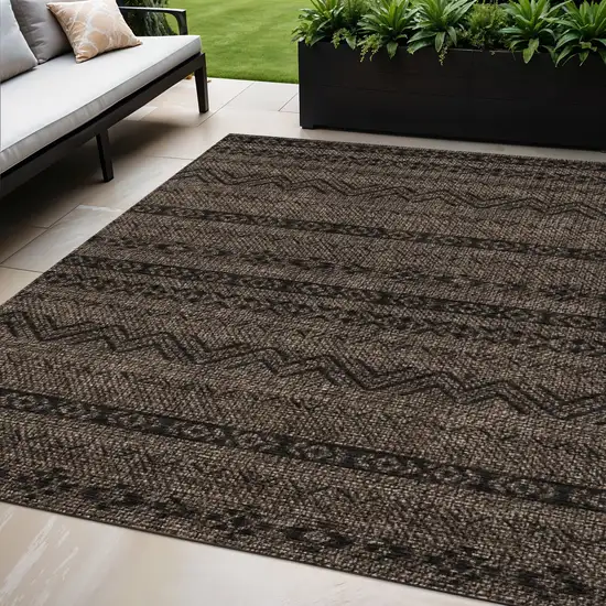 Chocolate And Brown Southwestern Washable Indoor Outdoor Area Rug Photo 1