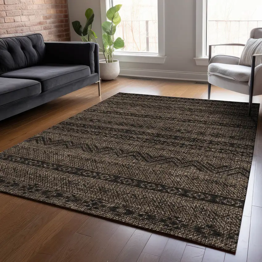 Chocolate And Brown Southwestern Washable Indoor Outdoor Area Rug Photo 9