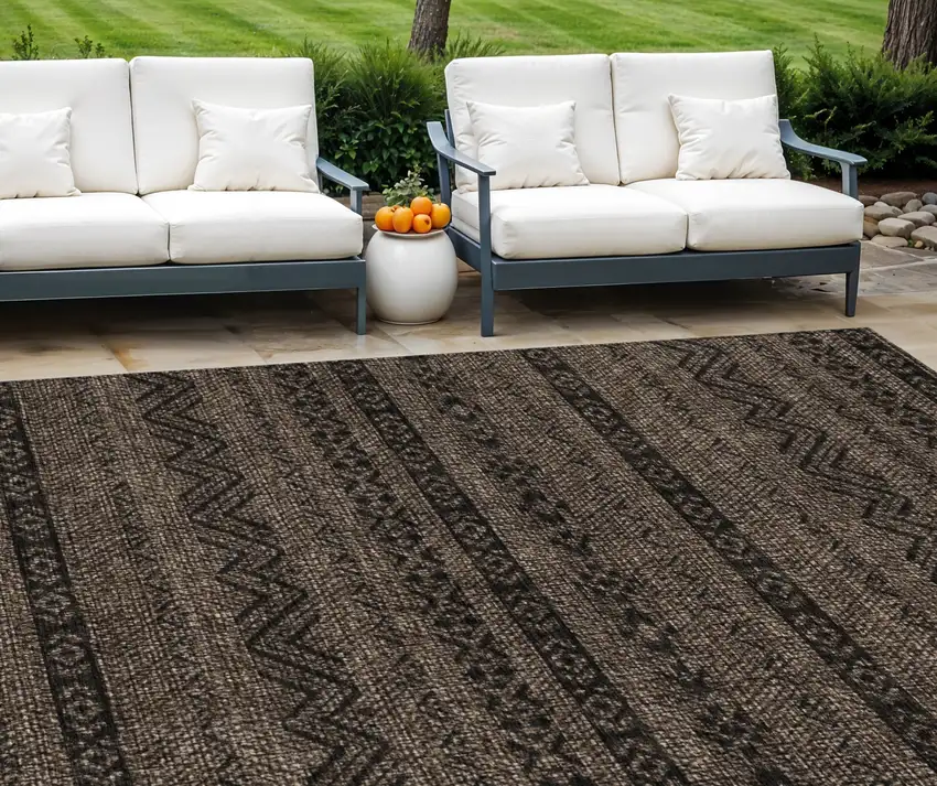 Chocolate And Brown Southwestern Washable Indoor Outdoor Area Rug Photo 1