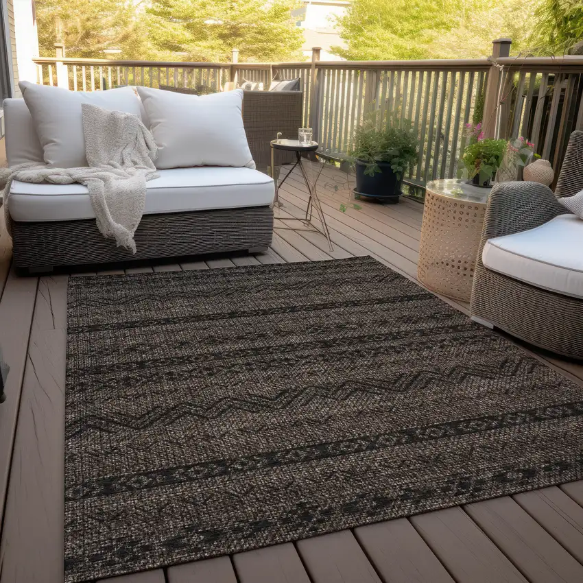 Chocolate And Brown Southwestern Washable Indoor Outdoor Area Rug Photo 8