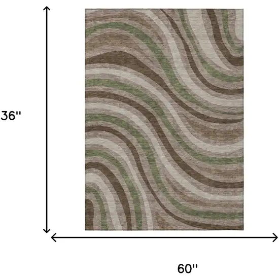 Chocolate And Brown Striped Washable Indoor Outdoor Area Rug Photo 7