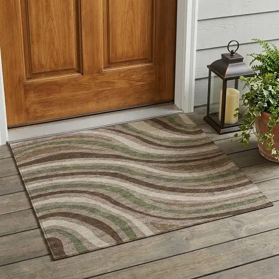 Chocolate And Brown Striped Washable Indoor Outdoor Area Rug Photo 1