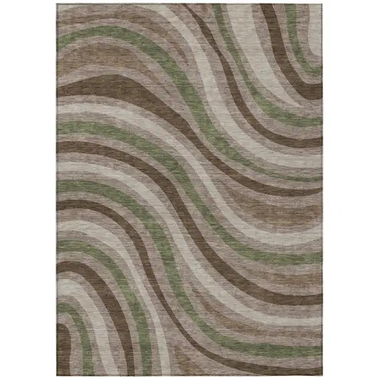 Chocolate And Brown Striped Washable Indoor Outdoor Area Rug Photo 2