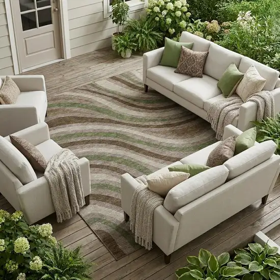 Chocolate And Brown Striped Washable Indoor Outdoor Area Rug Photo 1
