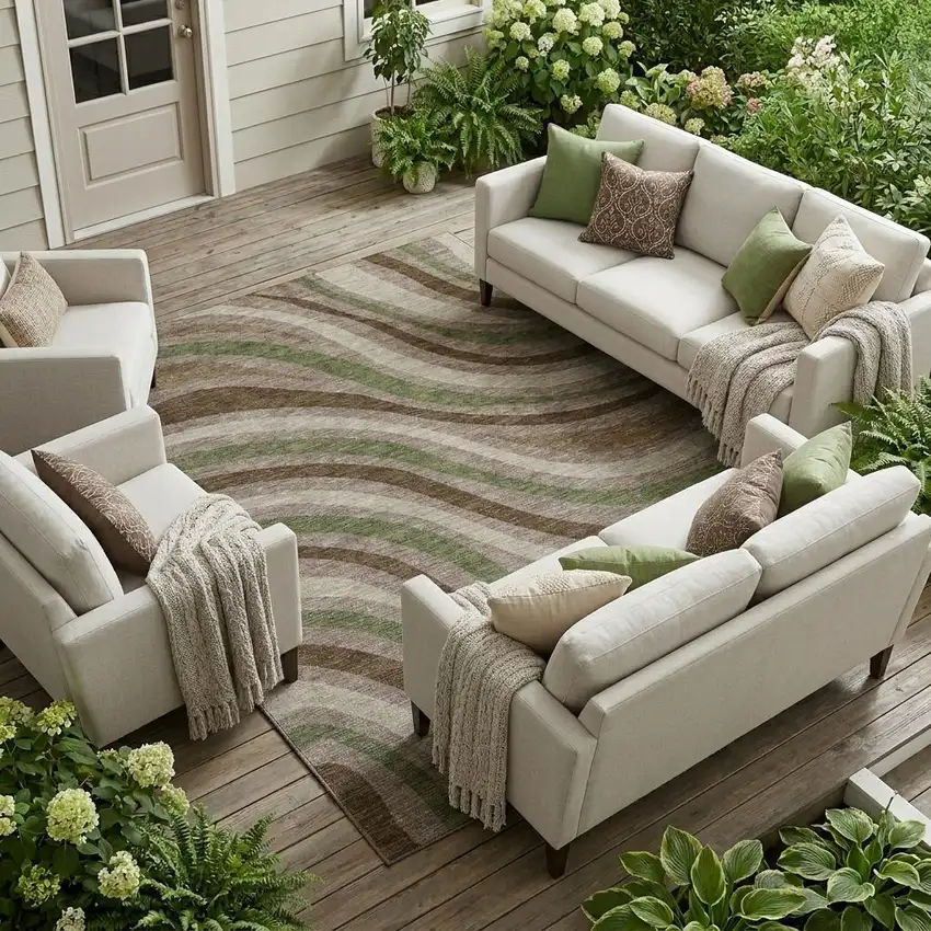Chocolate And Brown Striped Washable Indoor Outdoor Area Rug Photo 1