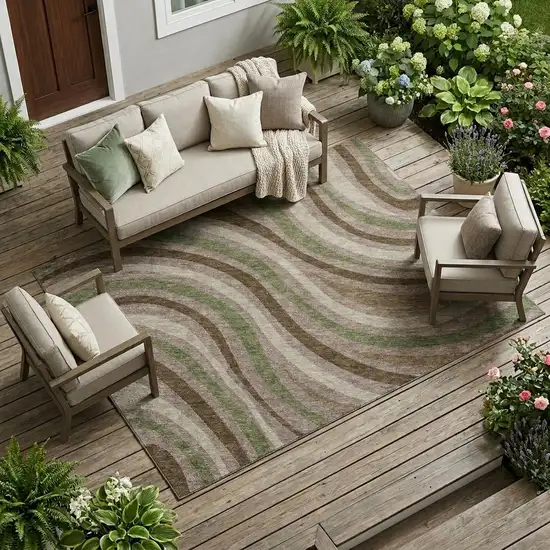 Chocolate And Brown Striped Washable Indoor Outdoor Area Rug Photo 1