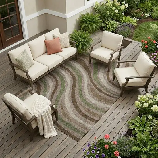 Chocolate And Brown Striped Washable Indoor Outdoor Area Rug Photo 1