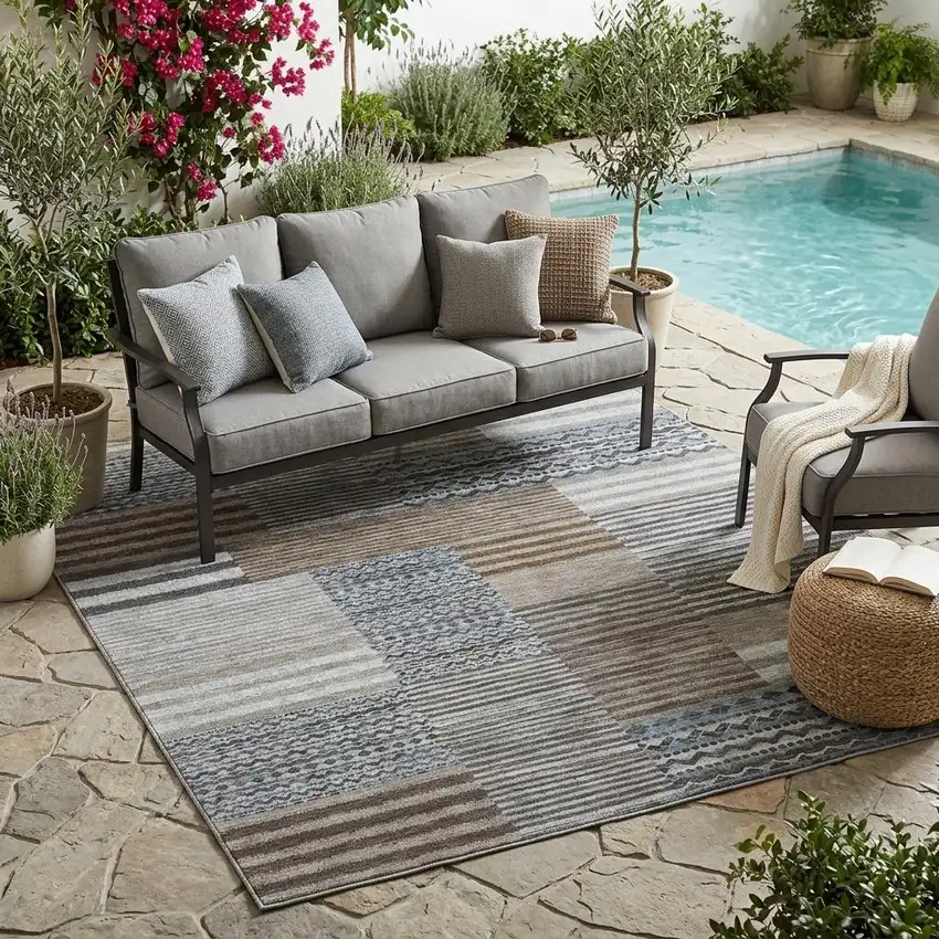 Chocolate And Brown Striped Washable Indoor Outdoor Area Rug Photo 1