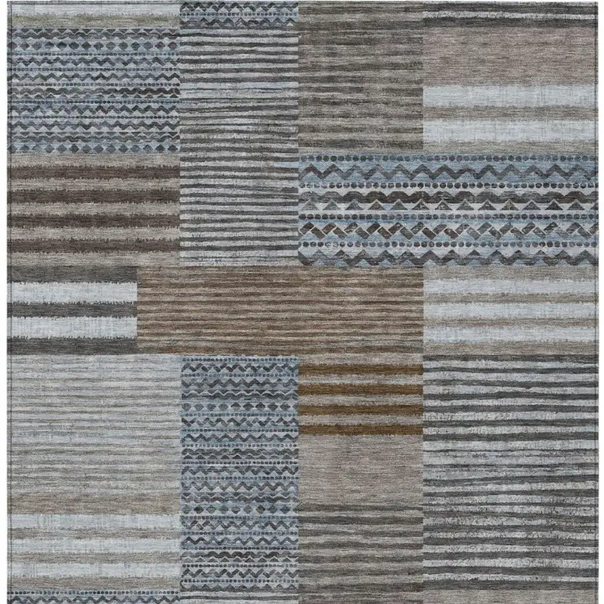 Chocolate And Brown Striped Washable Indoor Outdoor Area Rug Photo 4