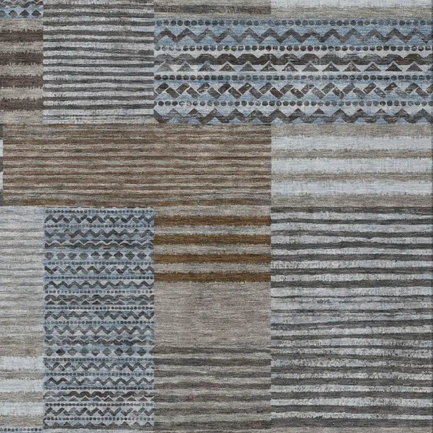 Chocolate And Brown Striped Washable Indoor Outdoor Area Rug Photo 3