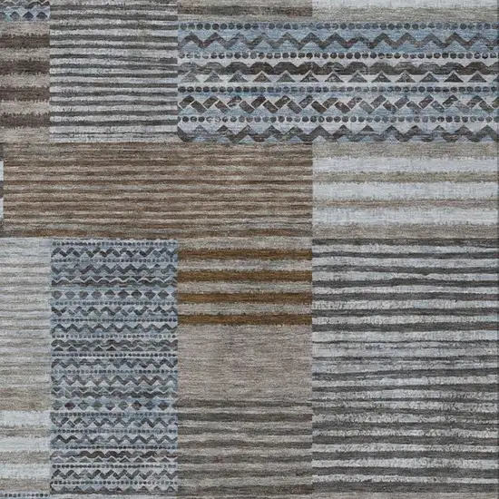 Chocolate And Brown Striped Washable Indoor Outdoor Area Rug Photo 3