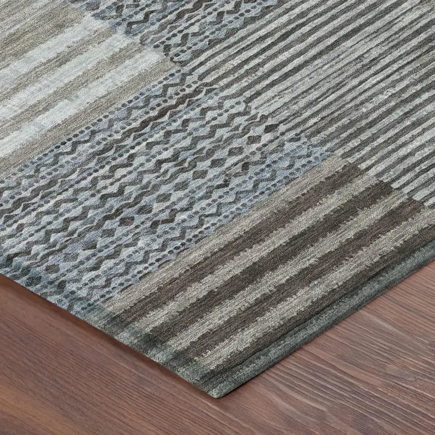 Chocolate And Brown Striped Washable Indoor Outdoor Area Rug Photo 5