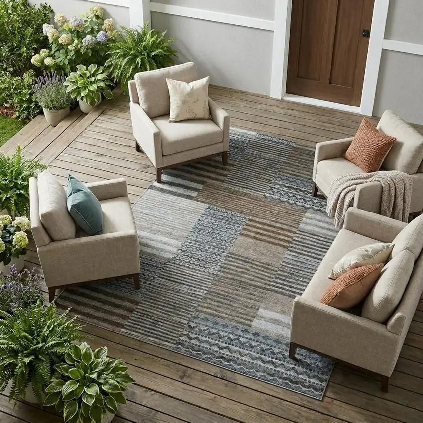 Chocolate And Brown Striped Washable Indoor Outdoor Area Rug Photo 1