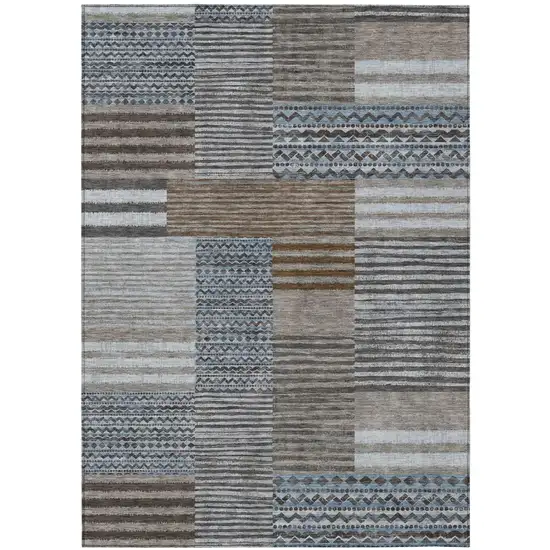 Chocolate And Brown Striped Washable Indoor Outdoor Area Rug Photo 2