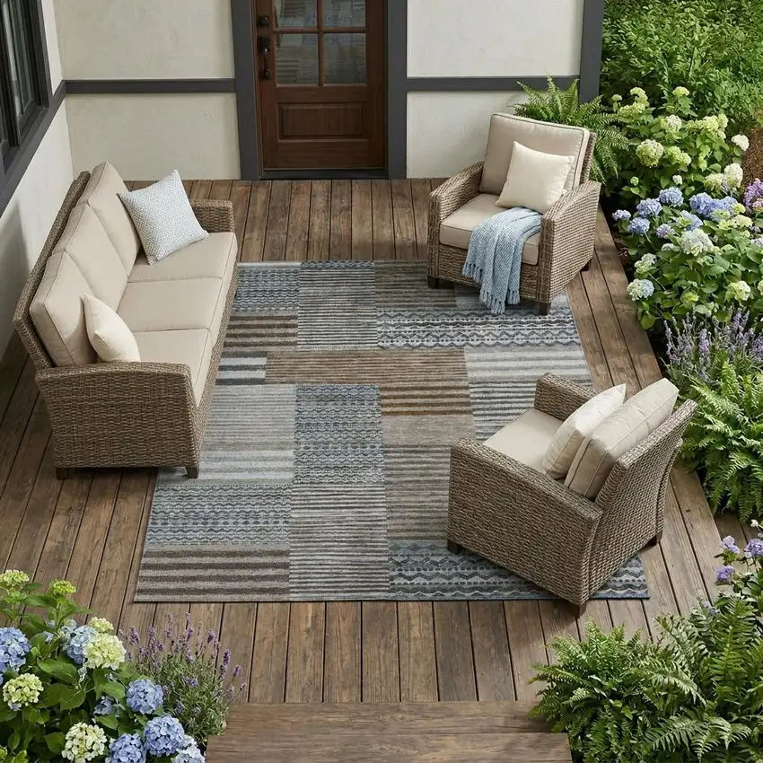 Chocolate And Brown Striped Washable Indoor Outdoor Area Rug Photo 1