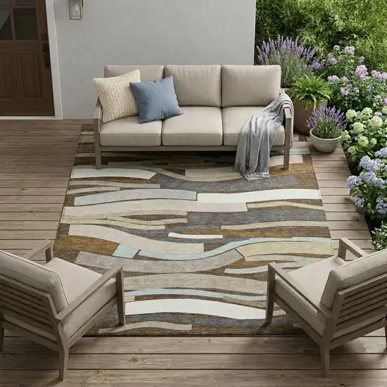 Chocolate And Brown Striped Washable Indoor Outdoor Area Rug Photo 1