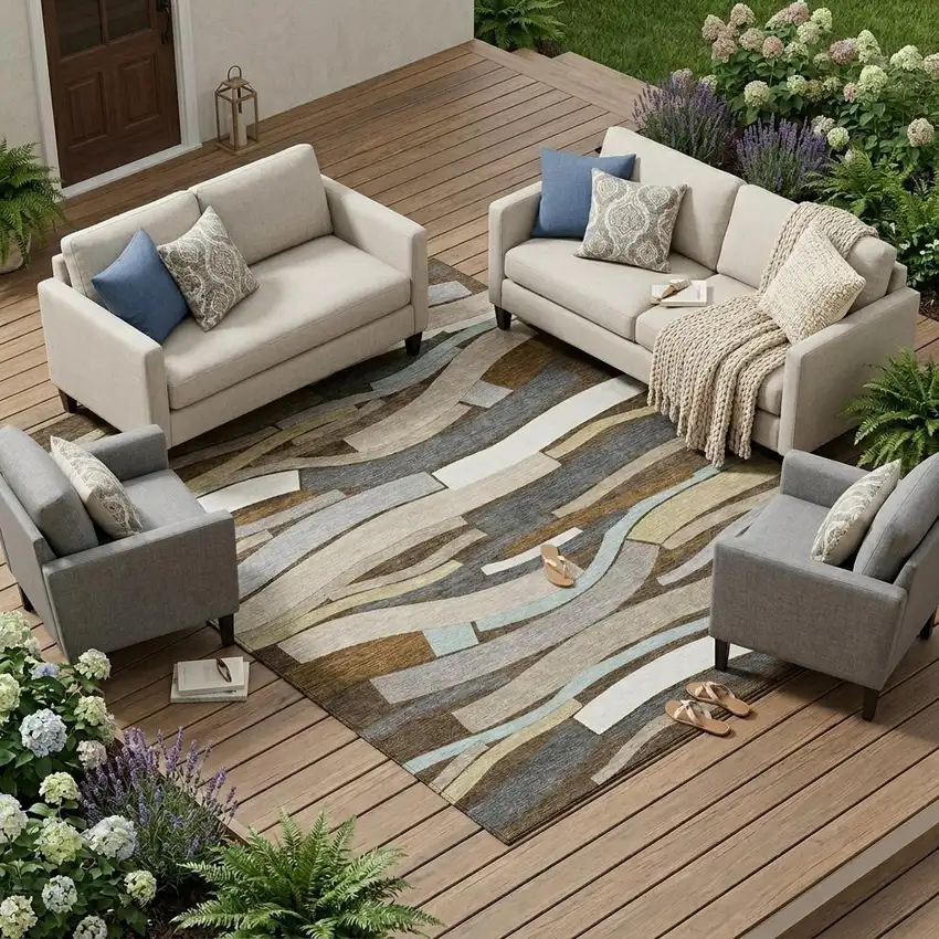 Chocolate And Brown Striped Washable Indoor Outdoor Area Rug Photo 1