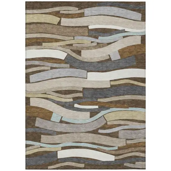 Chocolate And Brown Striped Washable Indoor Outdoor Area Rug Photo 2