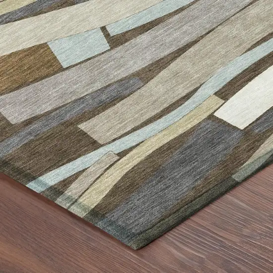 Chocolate And Brown Striped Washable Indoor Outdoor Area Rug Photo 3