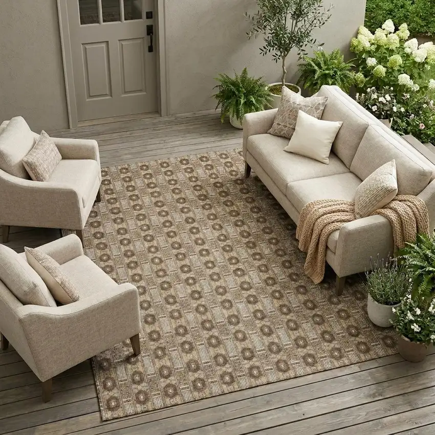 Chocolate And Brown Striped Washable Indoor Outdoor Area Rug Photo 1