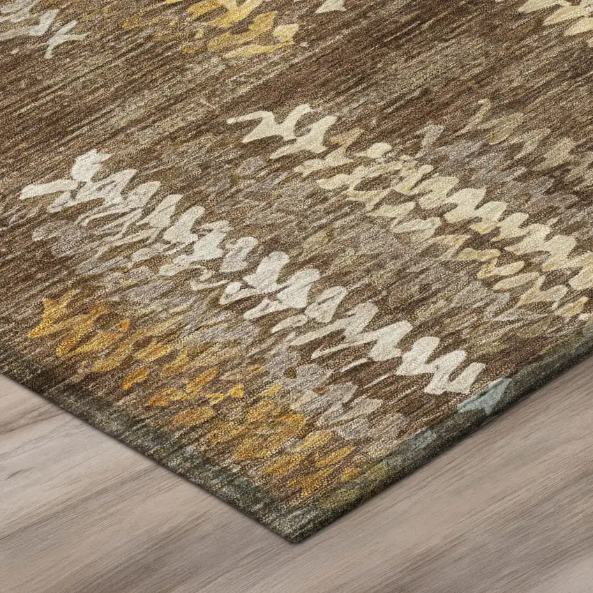 Chocolate And Brown Striped Washable Indoor Outdoor Area Rug Photo 4