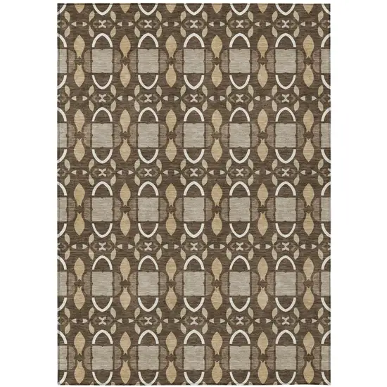 Chocolate And Brown Striped Washable Indoor Outdoor Area Rug Photo 1