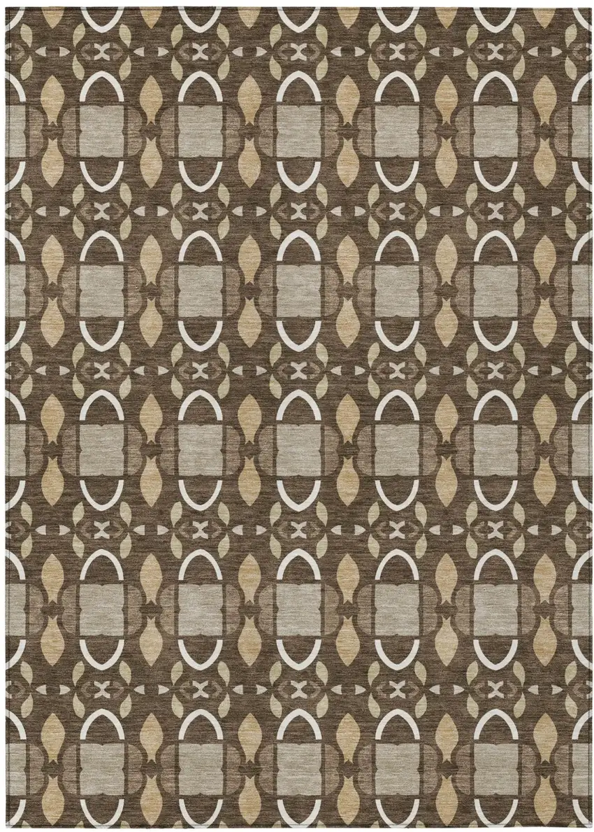 Chocolate And Brown Striped Washable Indoor Outdoor Area Rug Photo 1