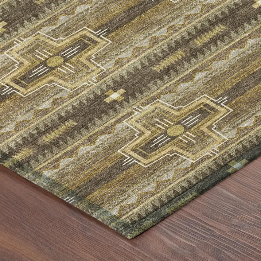 Chocolate And Brown Tribal Washable Indoor Outdoor Area Rug Photo 7