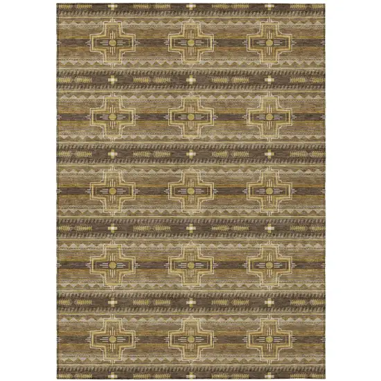 Chocolate And Brown Tribal Washable Indoor Outdoor Area Rug Photo 2