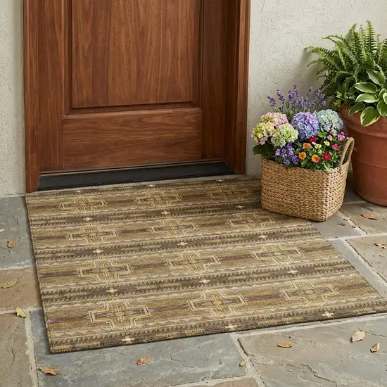 Chocolate And Brown Tribal Washable Indoor Outdoor Area Rug Photo 1