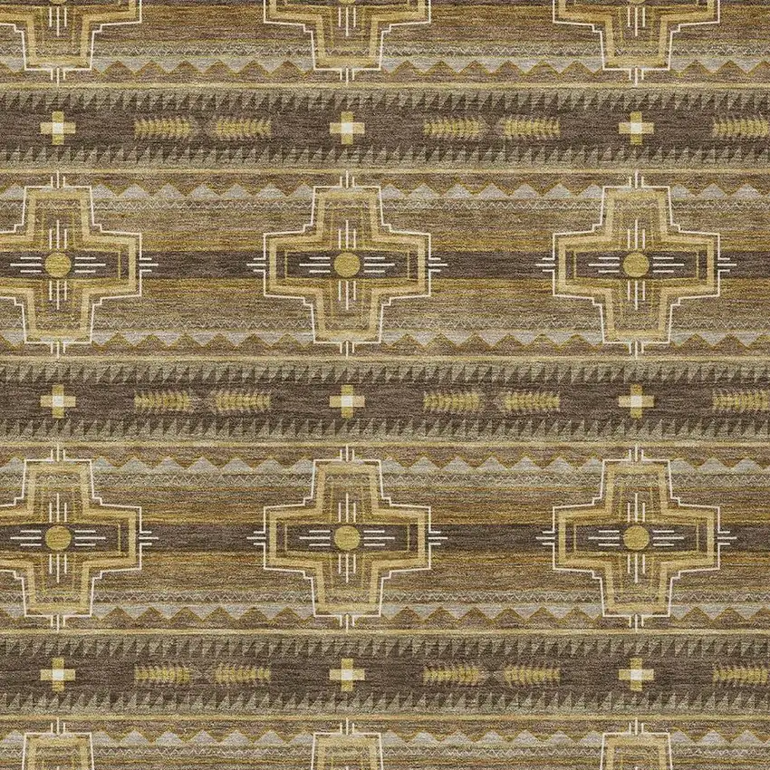 Chocolate And Brown Tribal Washable Indoor Outdoor Area Rug Photo 3