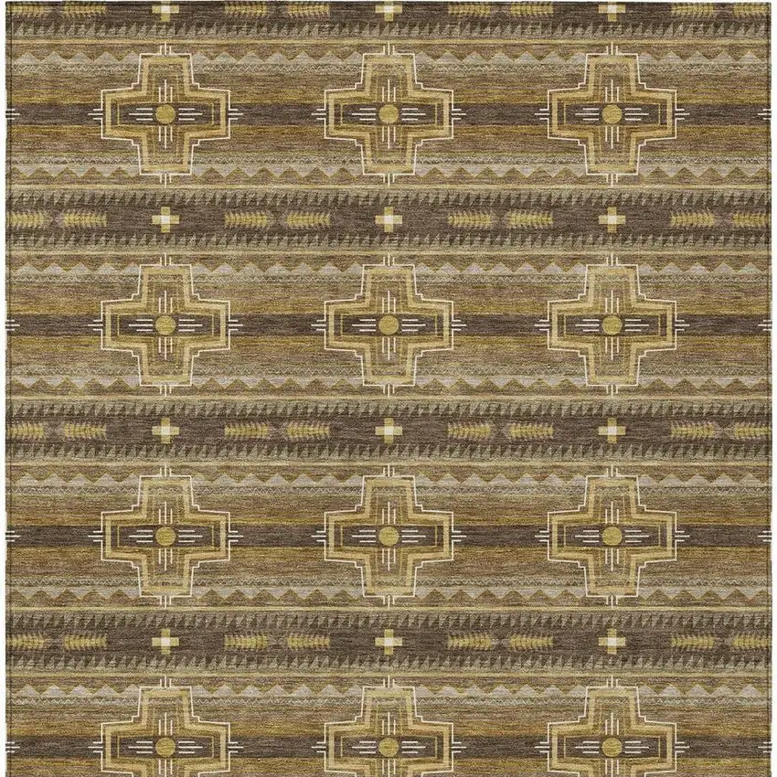 Chocolate And Brown Tribal Washable Indoor Outdoor Area Rug Photo 6