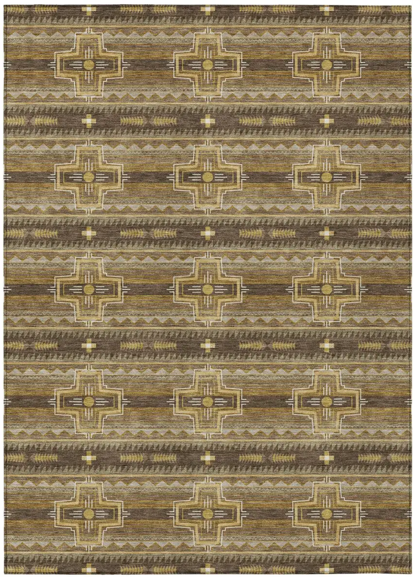 Chocolate And Brown Tribal Washable Indoor Outdoor Area Rug Photo 2