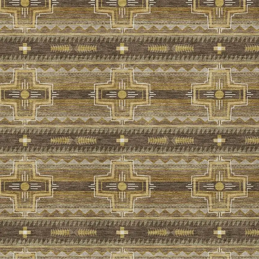 Chocolate And Brown Tribal Washable Indoor Outdoor Area Rug Photo 5